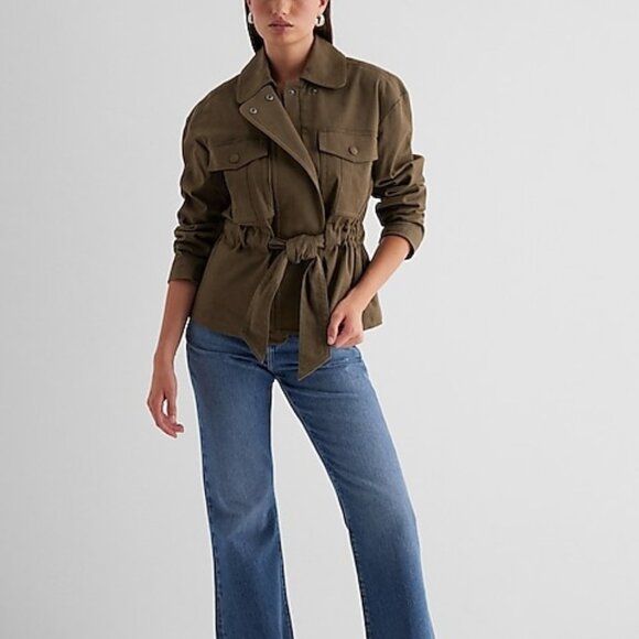 Twill Oversized Belted Utility Jacket NWT - Picture 1 of 5